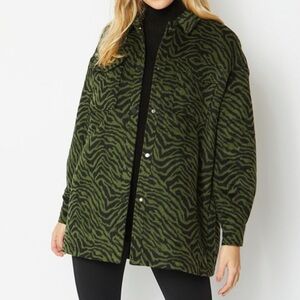 ZARA | Green Zebra Print Button Down Oversized Jacket